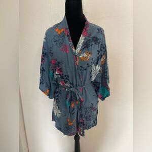 Josie by Natori Floral Rayon Kimono Robe / Swim Cover-up - Size S